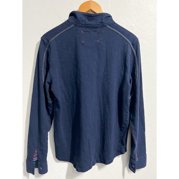 Robert Graham Polo Shirt Medium Tailored Fit Navy Blue Chambray Cuff Long Sleeve - Picture 2 of 9